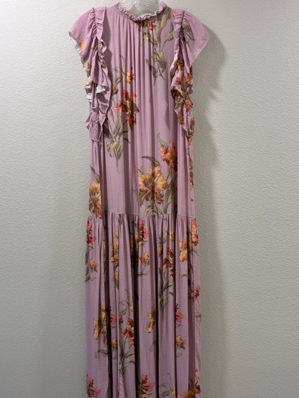 SUNDANCE Tierra Lavender/Yellow Floral Flutter Sleeve Tiered Maxi Dress Women XL - Picture 2 of 13